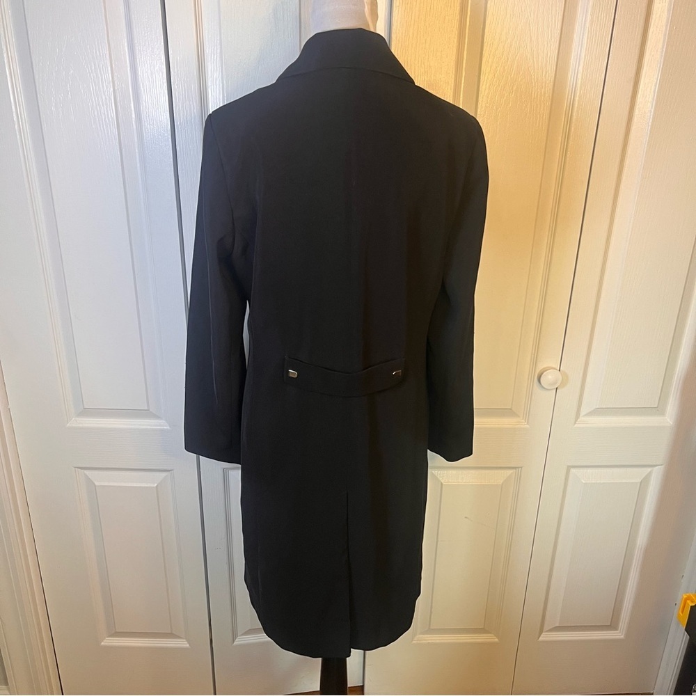 PIZAZZ Womans Black Snap Button Overcoat Sz 5/6 Minimalist Dress Coat Belted Bac - Picture 10 of 13